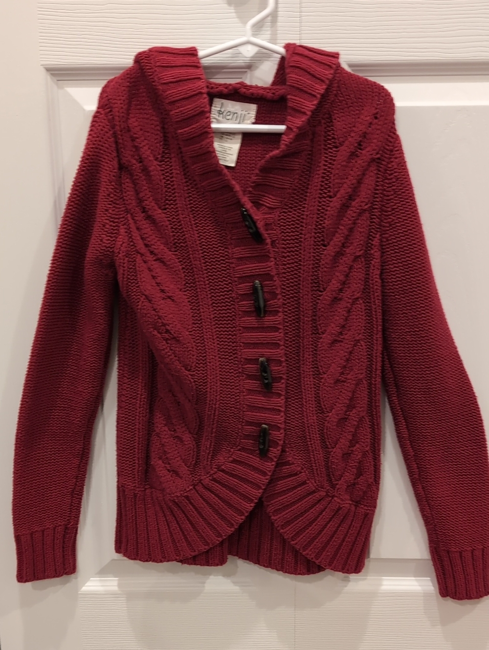 Cable Knit Hooded Cardigan Sweater - Red